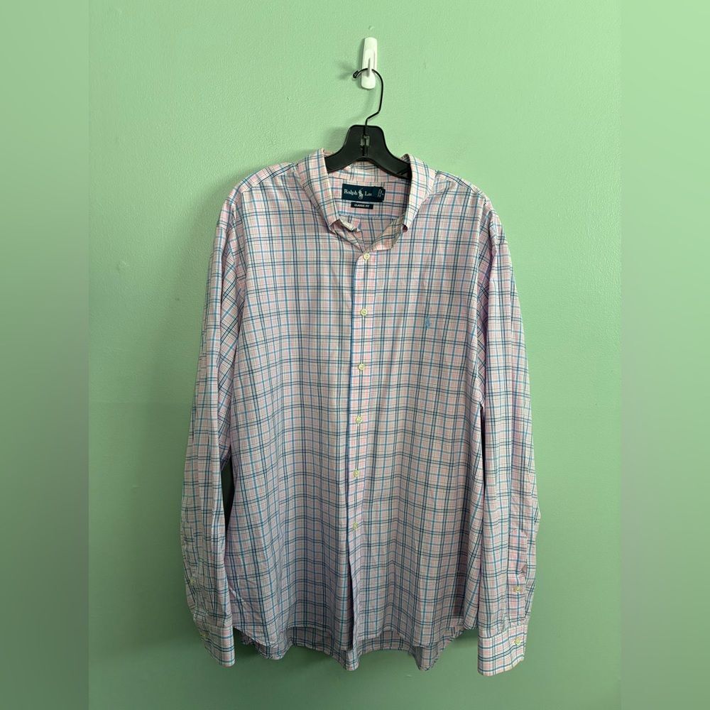 Ralph Lauren Men's Classic Fit Pink Blue Easter Plaid Button Down Shirt 2XL 18